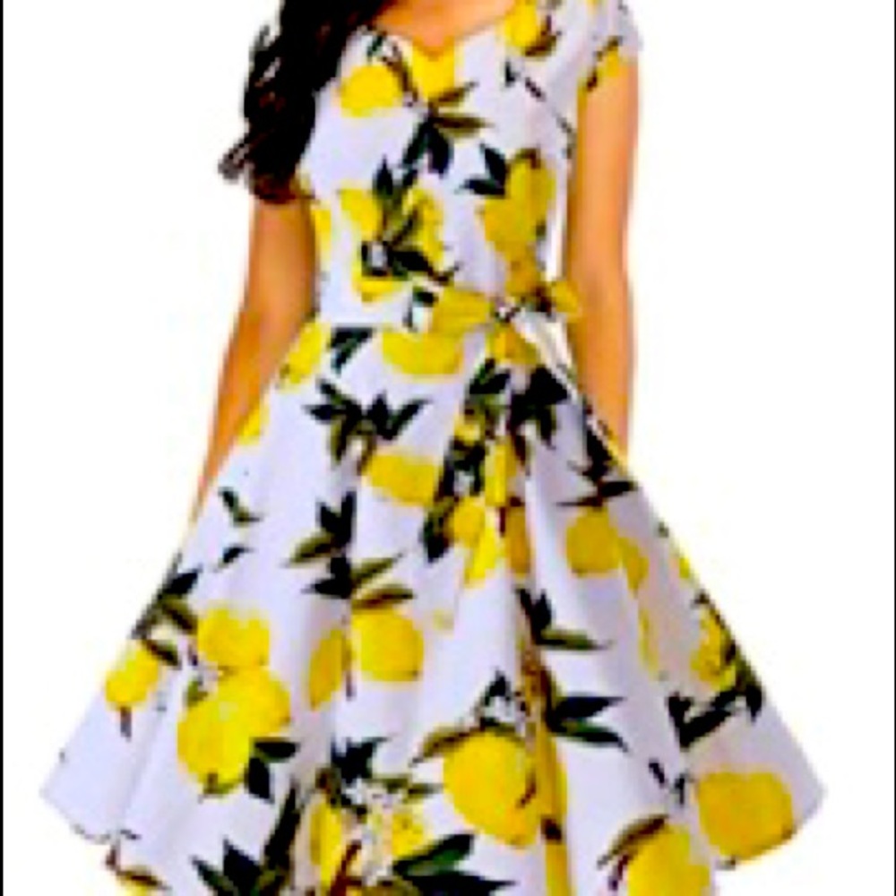 New.  White lemon and green leaves dress size medium. Never worn.